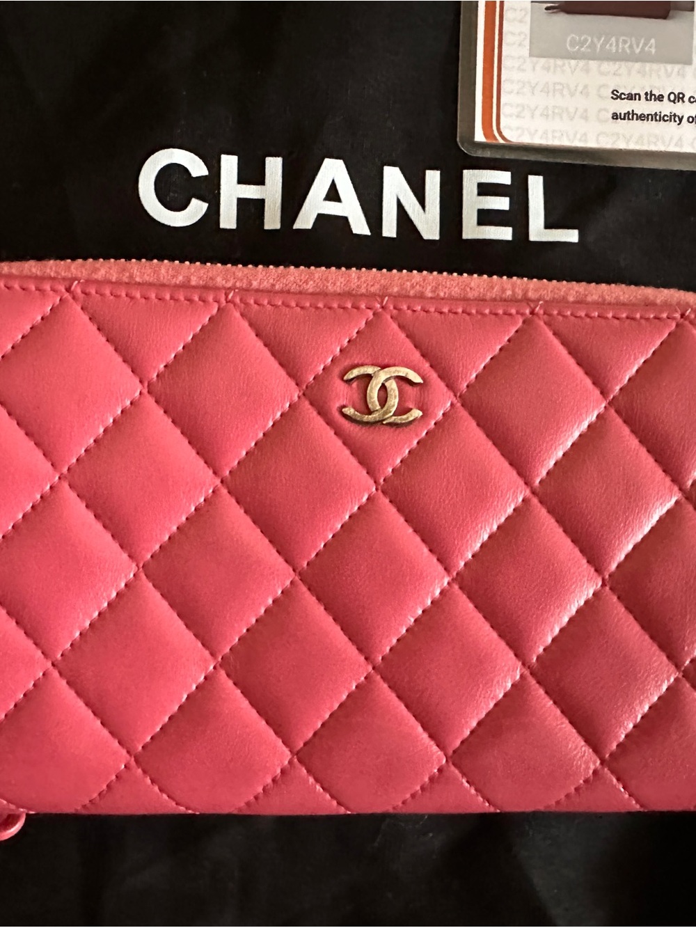 CHANEL Pink Quilted CC Zip Wristlet Pouch